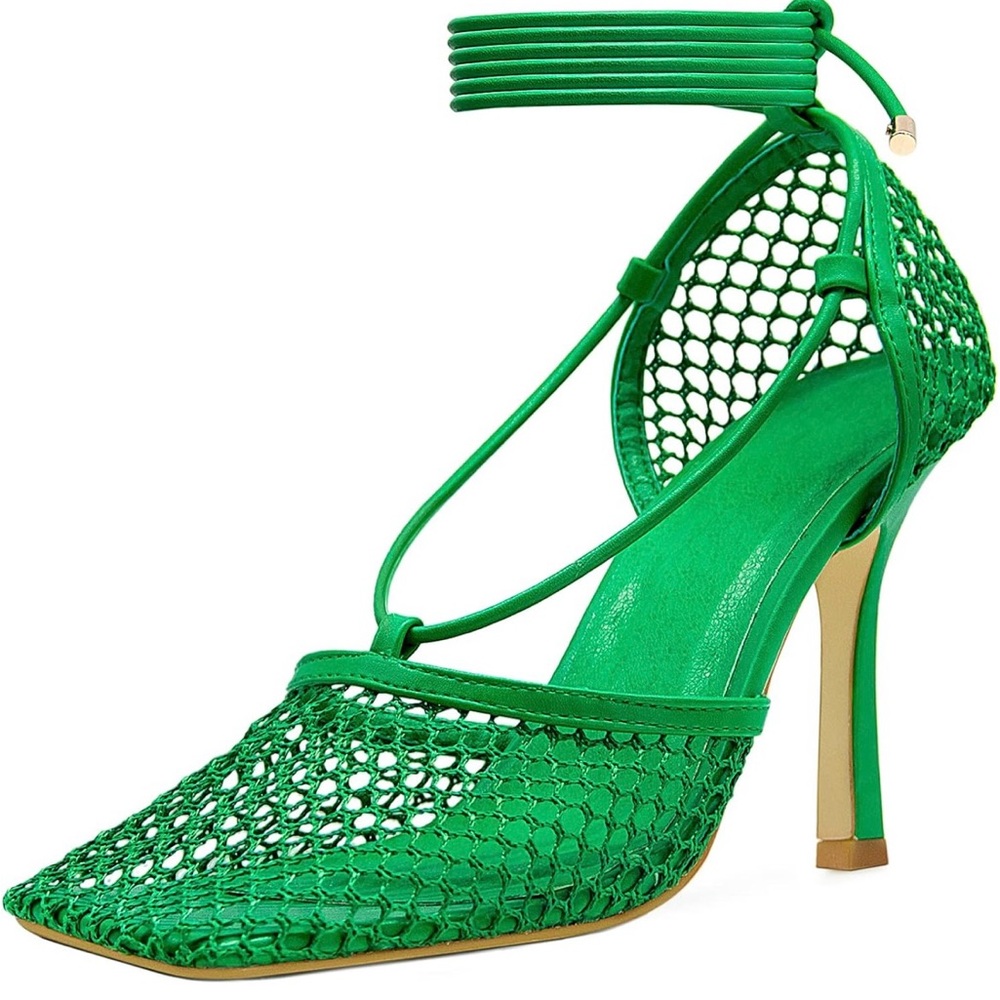 MUCCCUTE Square Toe Mesh Stiletto Heels